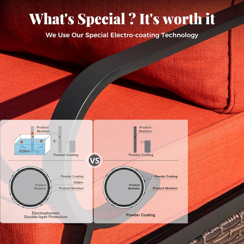 MAISON ARTS 5-Seat Outdoor Patio Furniture Sets, 2 x Cushioned Chairs, 1 x 3-Seat Sofa with Marbling Coffee Table