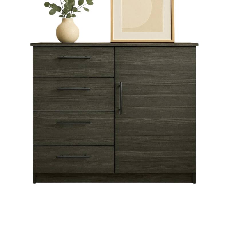 Roby Large Dresser Chest, 4 Drawers w Cabinet, 47 Inch, Dark Gray