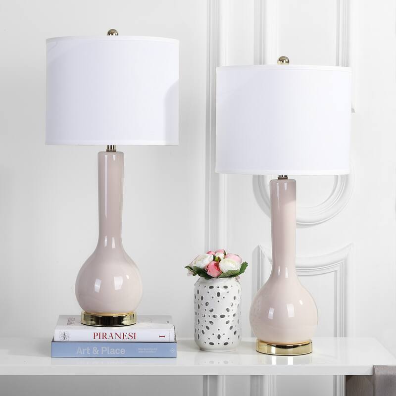 SAFAVIEH Lighting Brigid 31-inch Long Neck Ceramic White Table Lamp (Set of 2) - 14"x14"x30.5" - 14Wx14Dx31H