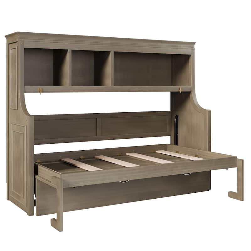 Murphy Bed with Desk Open Storage Shelves Twin Size