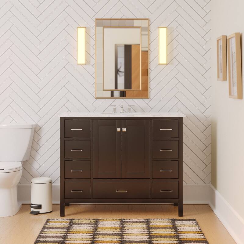 KitchenBathCollection Horizon 48" Bathroom Vanity with Engineered Carrara Top - Chocolate