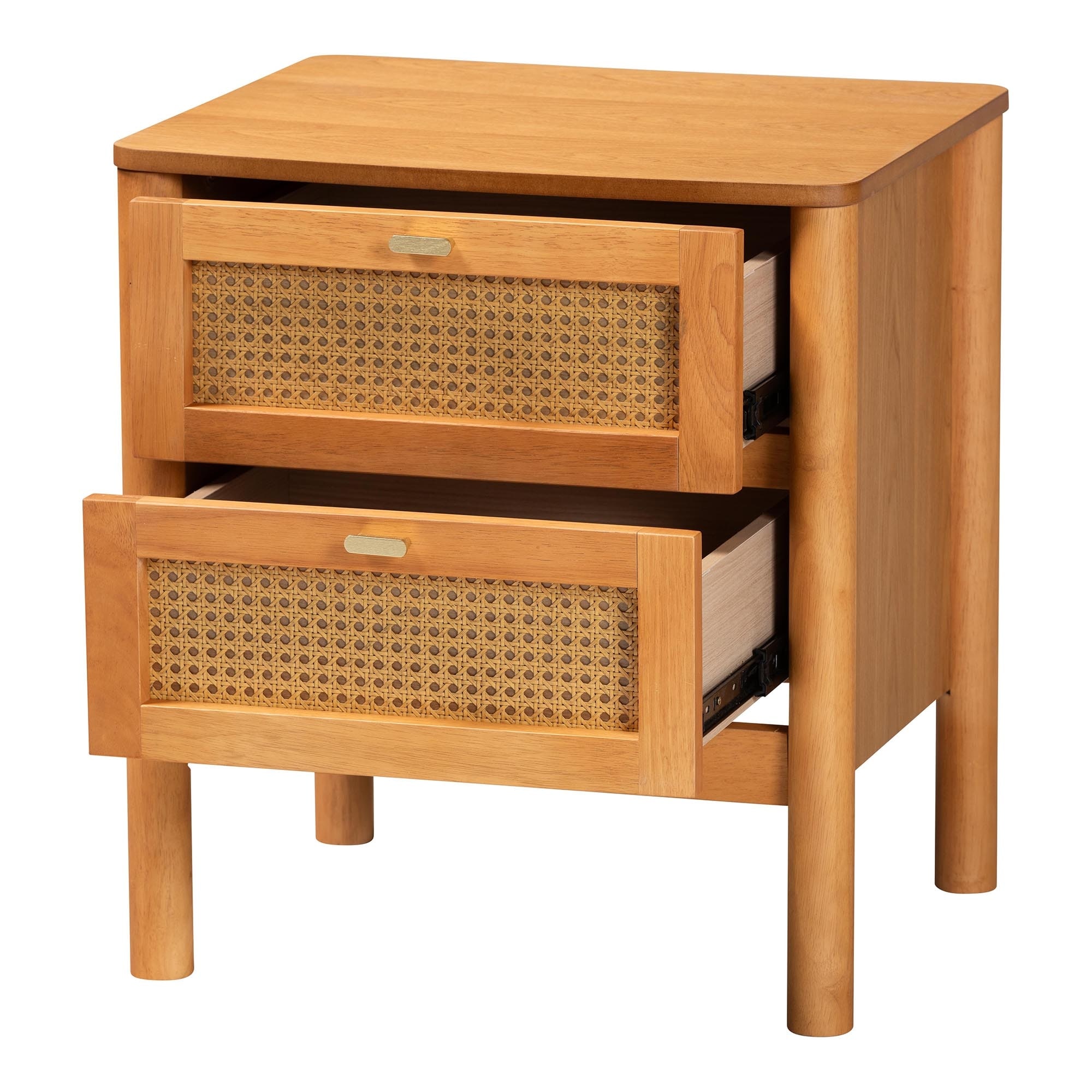 値引 Jenn Golden Brown Wood Japandi 2-Drawer Nightstand with タレントカード