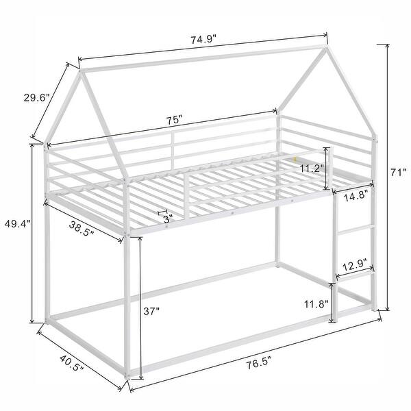 dimension image slide 1 of 2, Twin over Twin House Bunk Bed with Built-in Ladder