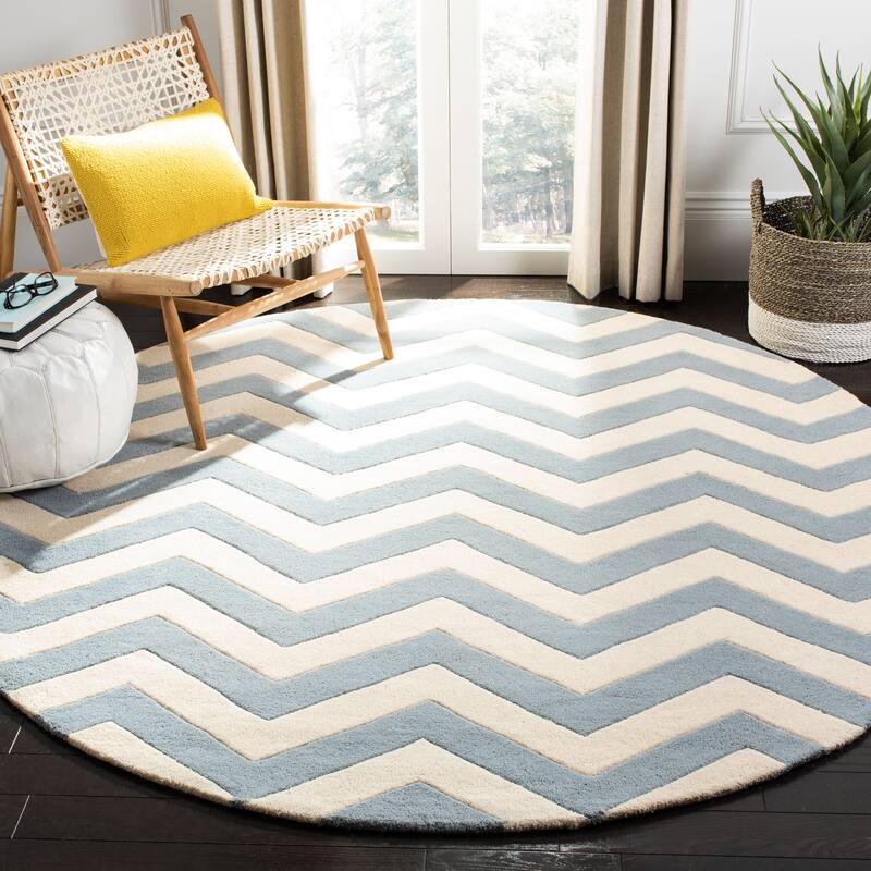 SAFAVIEH Handmade Chatham Traudel Modern Moroccan Wool Rug - 5' Round - Blue/Ivory