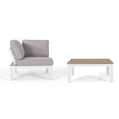 Kerry 2pc Outdoor Modular Corner Sofa Set, Coffee Table, Gray, White