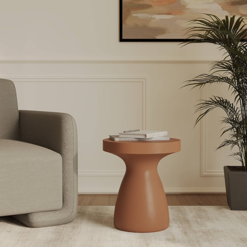 16" Round Side Table in Fiberstone with Hourglass Pedestal Design Wisp Series
