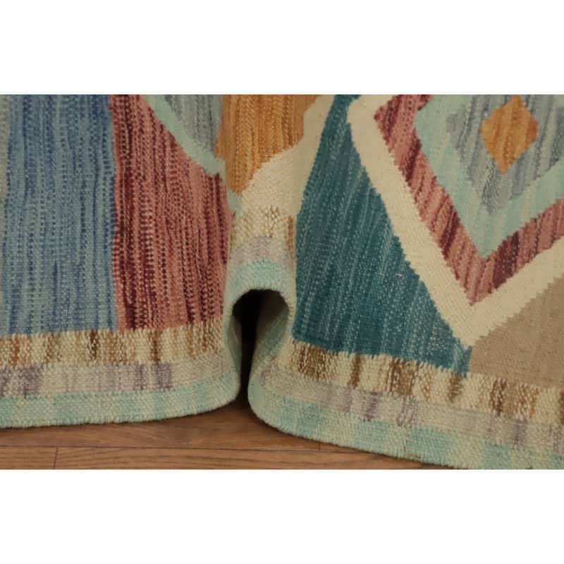 Hand Woven Oriental 100% Wool Carpet Southwestern Modern Multi-Colored Kilim Runner Rug - 5' 9'' X 2' 0''