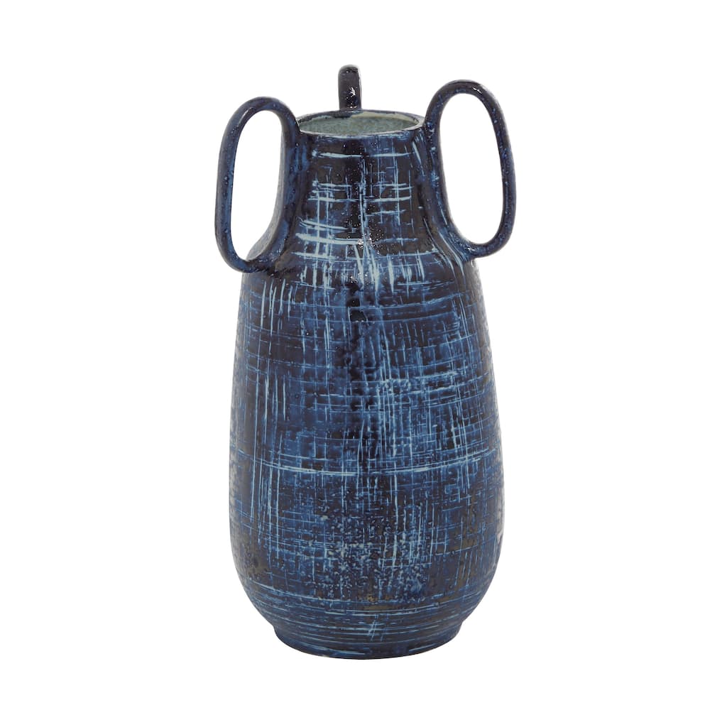 Ceramic Decorative Vase with Handles - Blue - Roche River Decor