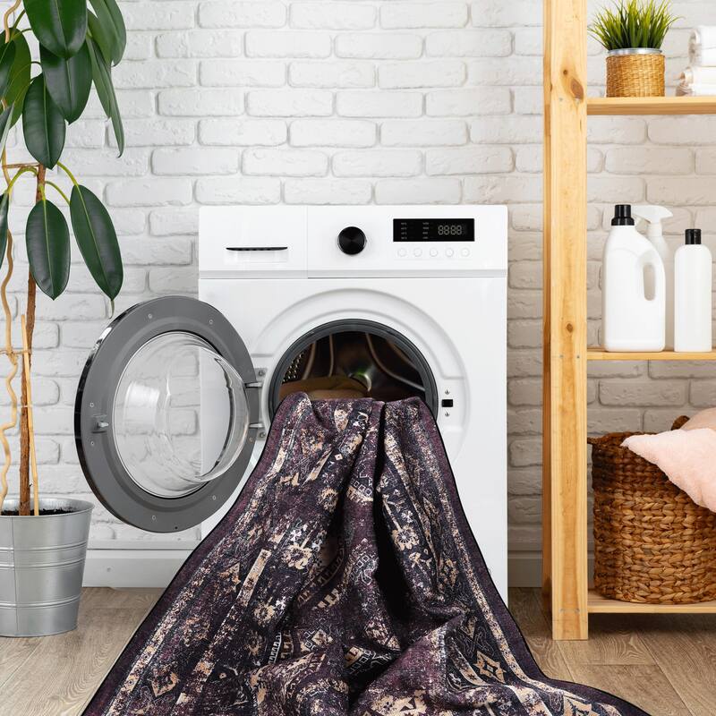 MAVAL Black Washable Rug 2'6'' x 10' Non-Shedding Runner Rug - 120" D x 30" W x 0.14" H