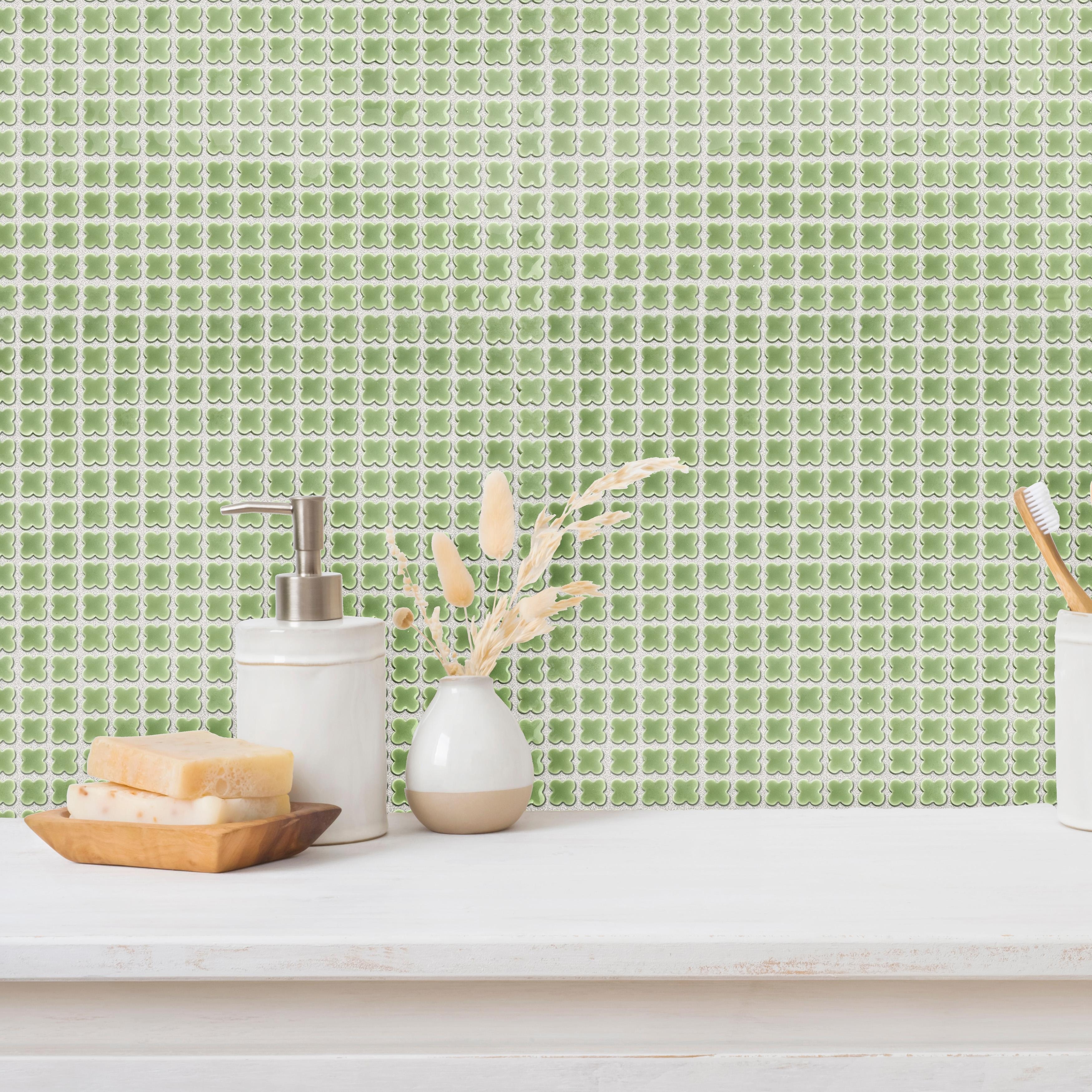 Merola Tile Fioretti Glossy Grass Green 12" x 12" Porcelain Mosaic Floor and Wall Tile - Case (5 Tiles)