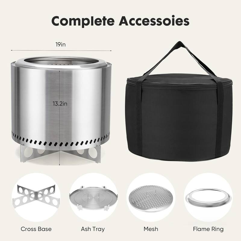 Smokeless Fire Pit, 19 Inch Stainless Steel Tabletop Firepit Wood Pellets Burning Low Smoke Firepit with Removable Ash Pan