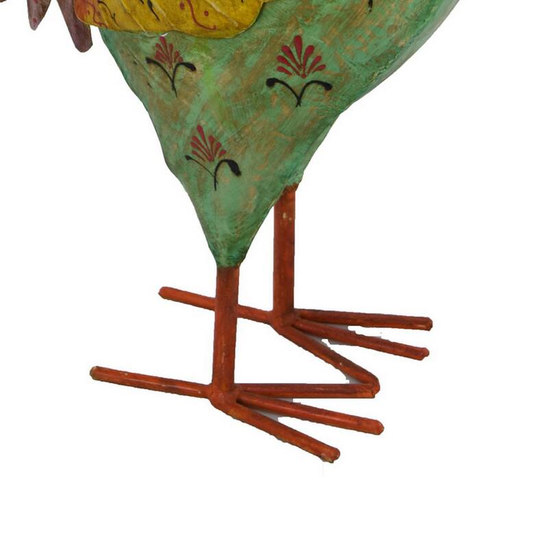 Rookie Painted Rooster, Garden Decor, Green Red Yellow Metal, 26 Inch