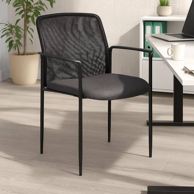 Vayu Stackable Guest Armchair, Gray Mesh, Steel Frame Fixed Arms