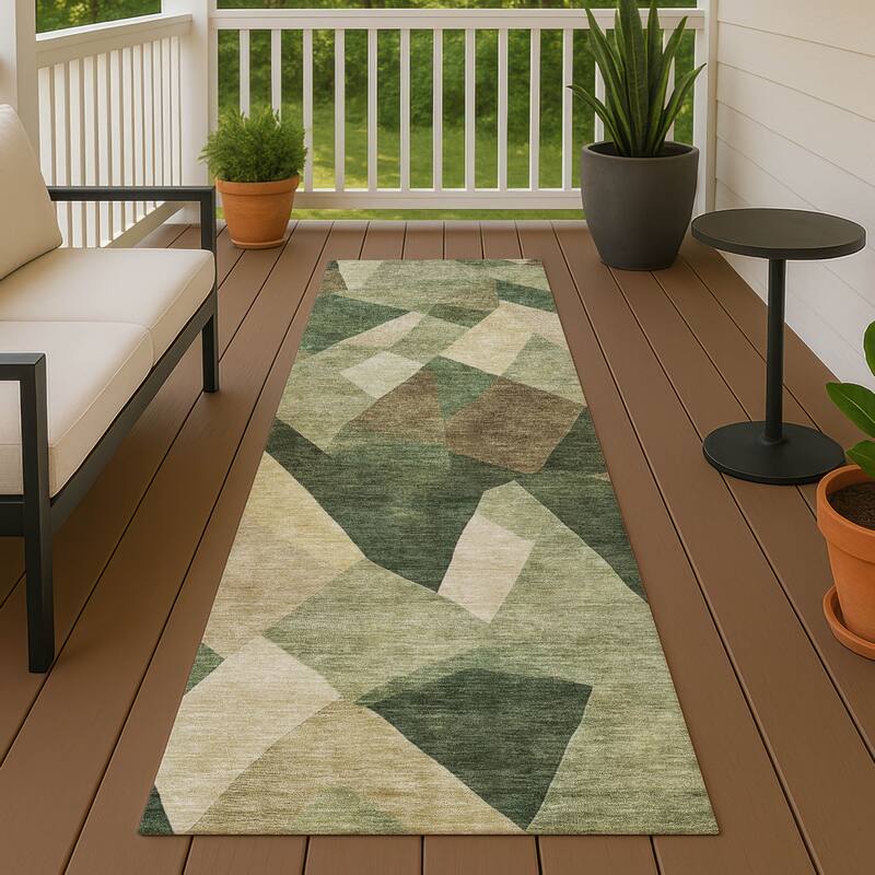 Machine Washable Indoor/ Outdoor Modern Queby Chantille Rug - Green - 2'3" x 7'6"