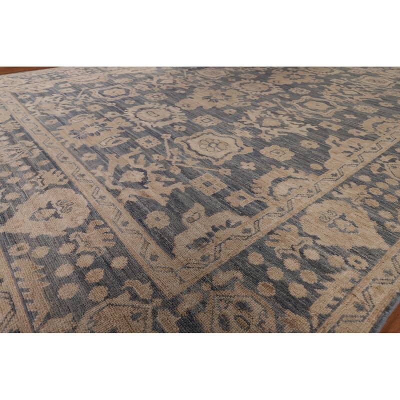 Blue Oushak Vegetable Dye Area Rug Handmade Wool Carpet - 8'0" x 9'10"