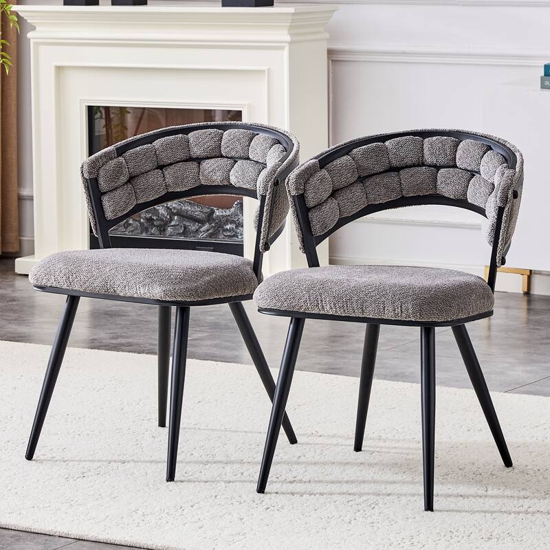 Set of 2 Velvet Dining Chairs with Metal Legs, Modern Upholstered Accent Chairs for Dining Room & Kitchen - Black,Gray