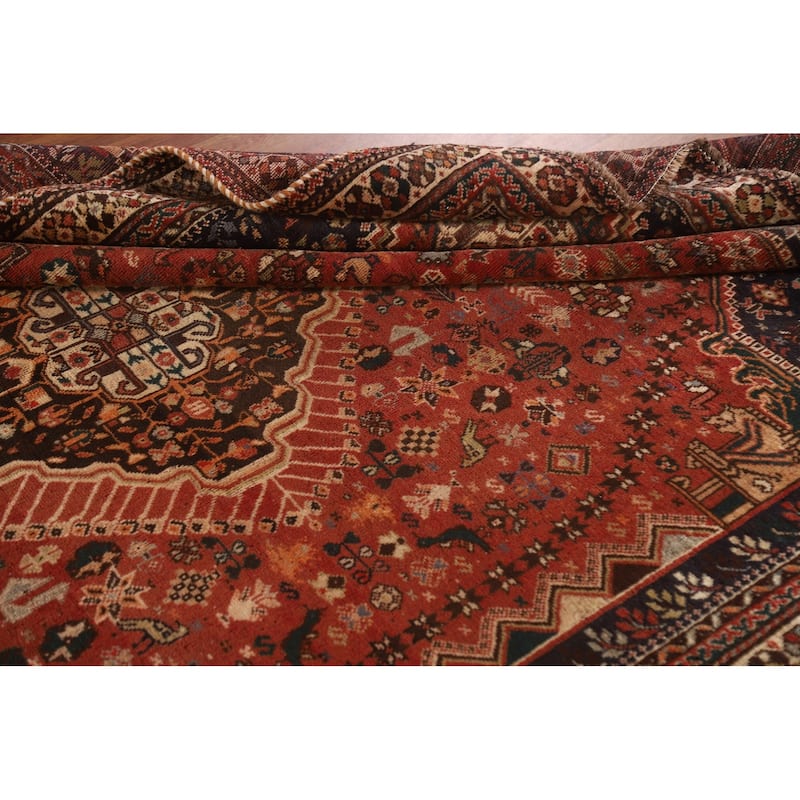 Hand Knotted Oriental 100% Wool Carpet Traditional Medallion Red Shiraz Area Rug - 9' 10'' X 6' 11''