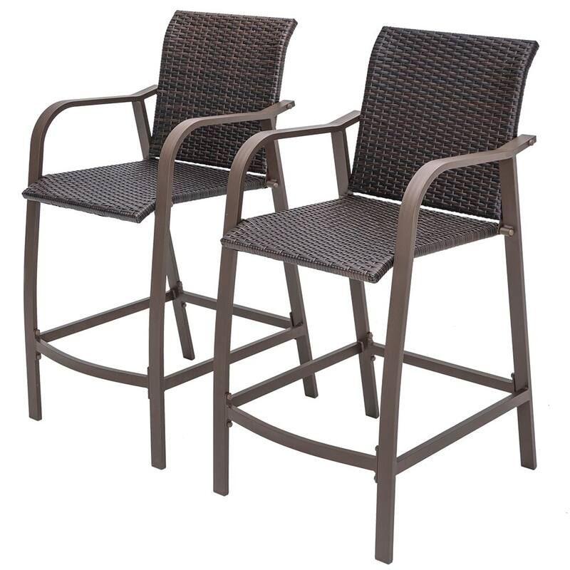 26''H Outdoor Patio Aluminum PE Rattan Counter Stools - 2-Piece - Brown