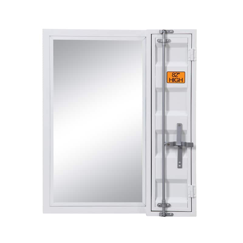 Industrial Style Metal Vanity Mirror with Recessed Door Storage, White