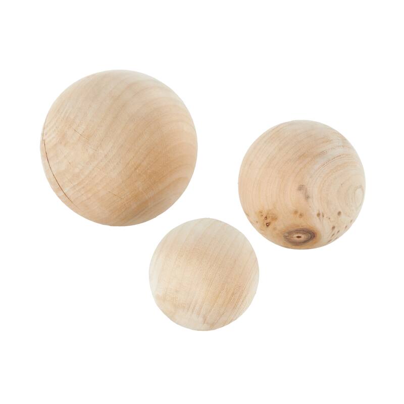 Light Brown Wood Handmade Decorative Orbs & Vase Filler with Varying Sizes (Set of 3)