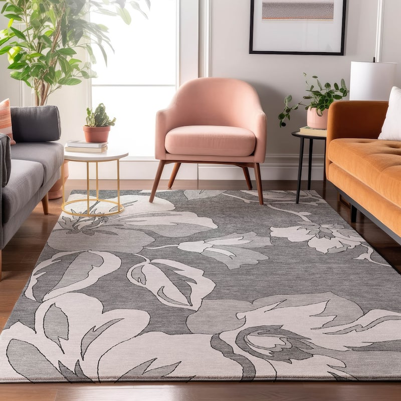 Premium Washable Super Soft Modern Floral Mayfield Rug - Gray - 3' x 5'