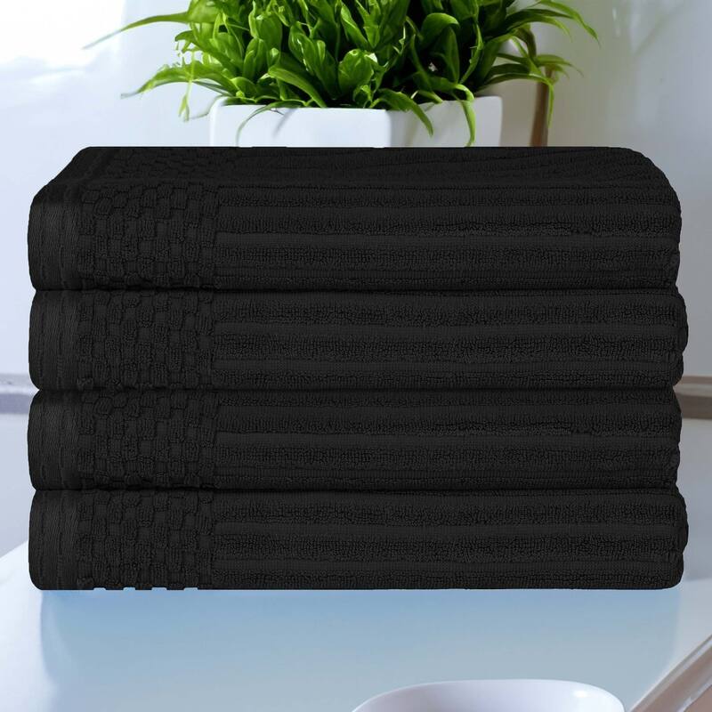 Superior Ribbed Cotton Absorbent Heavyweight Bath Towel Set - 4PC Bath Towels - Black