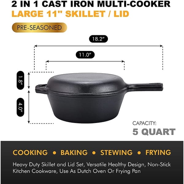2-In-1 Cast Iron Multi-Cooker â€“ Heavy Duty Skillet and Lid ...