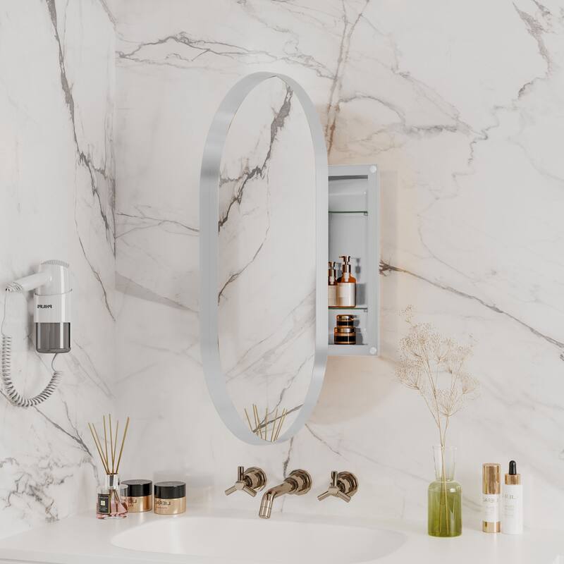 Recessed Black Metal Framed Medicine Cabinet with Mirror, Adjustable Shelves, Wall Mirror Storage for Bathroom