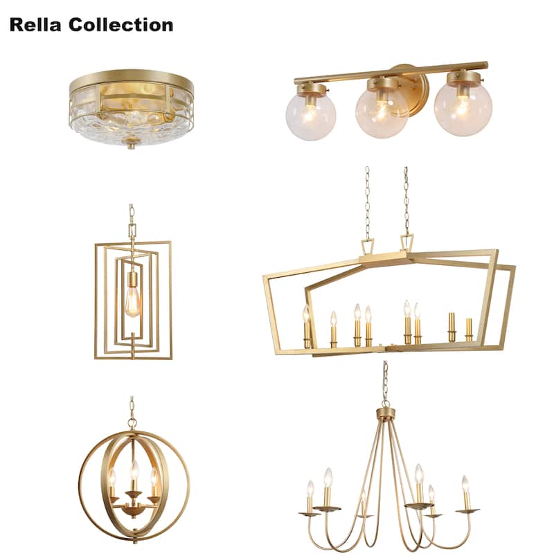 Rella Modern Farmhouse Chandelier 6-light Classic Candle Metal Dining Room Pendant - Light Gold - D28" x H24"