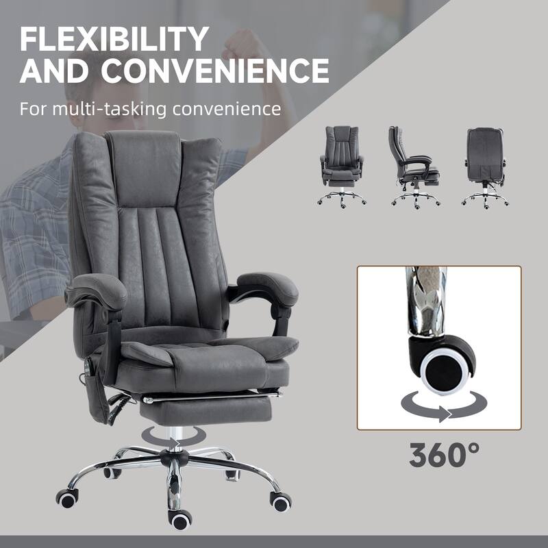 Microfiber Office Chair, High Back Computer Chair with 6 Point Massage, Heat, Adjustable Height and Retractable Footrest