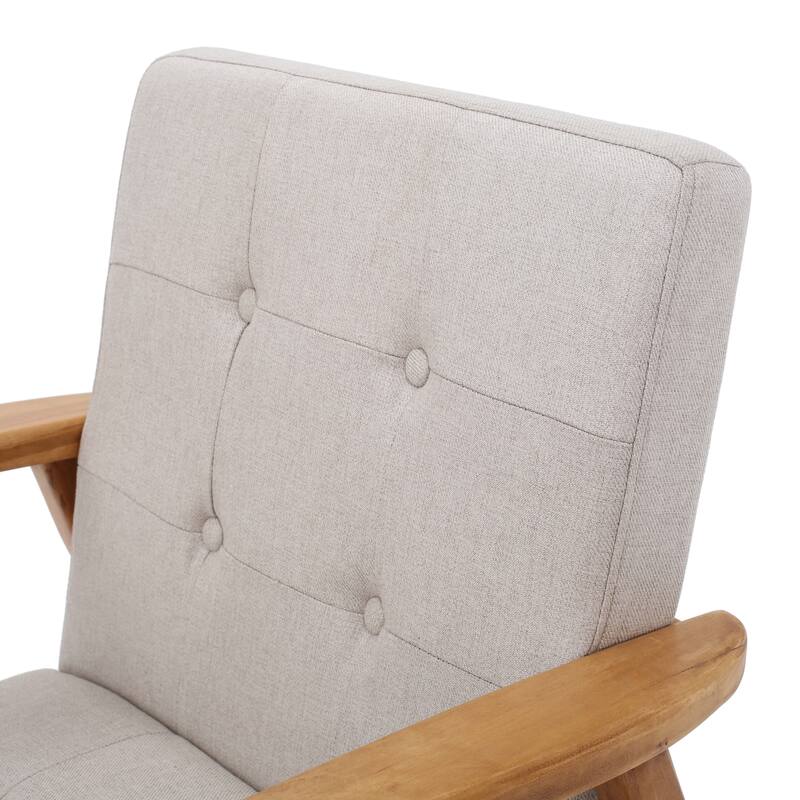 Fabric Mid-Century Club Chair with Button Tufted Design & Wooden Legs - Modern Accent Chair