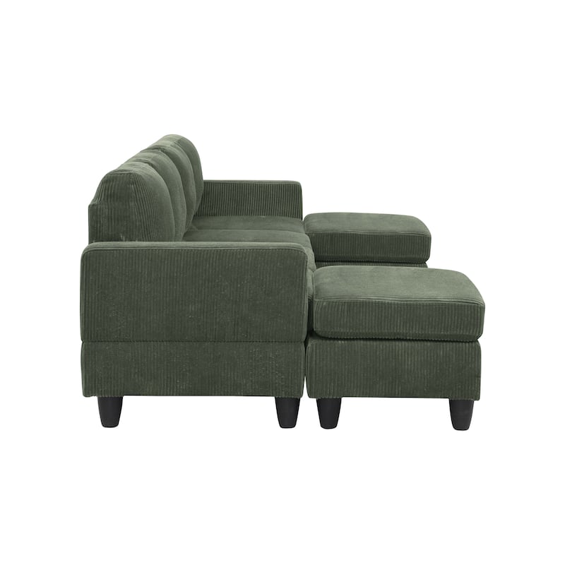 U Shaped Modular Sectional Sofa with Ottoman, Corduroy 4 Seater Sectional Sofa, Corner Sectional Sofa with Removable Cushions聽