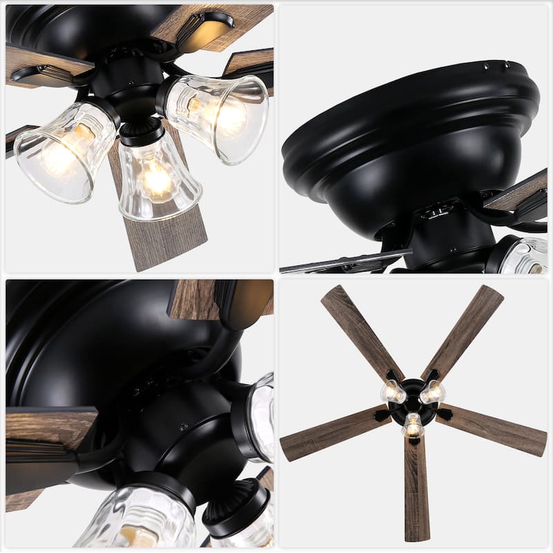 Bella Depot 52" 3-Light Brown Flush Mount Ceiling Fan with Light and Remote Control 6-speed Reversible Timer DC Motor