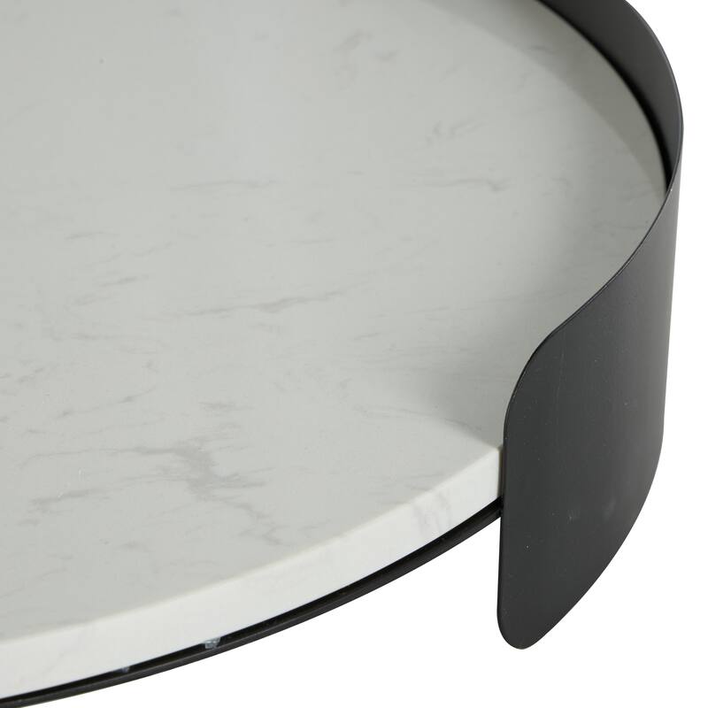 Marble Round Tray with Black Metal Frame - White - Roche River Decor