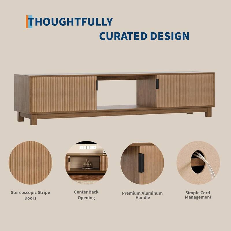 Wood Mid-Century 70'' Modern Fluted TV Stand Entertainment Center with Storage Cabinet for Living Room - N/A