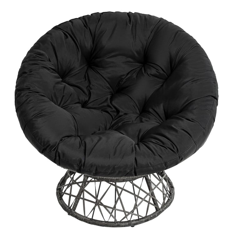 Wicker Papasan Chair with Oversized Cushion & Swivel Base – Indoor Round Lounge Chair for Bedroom, Living Room, or Covered Patio