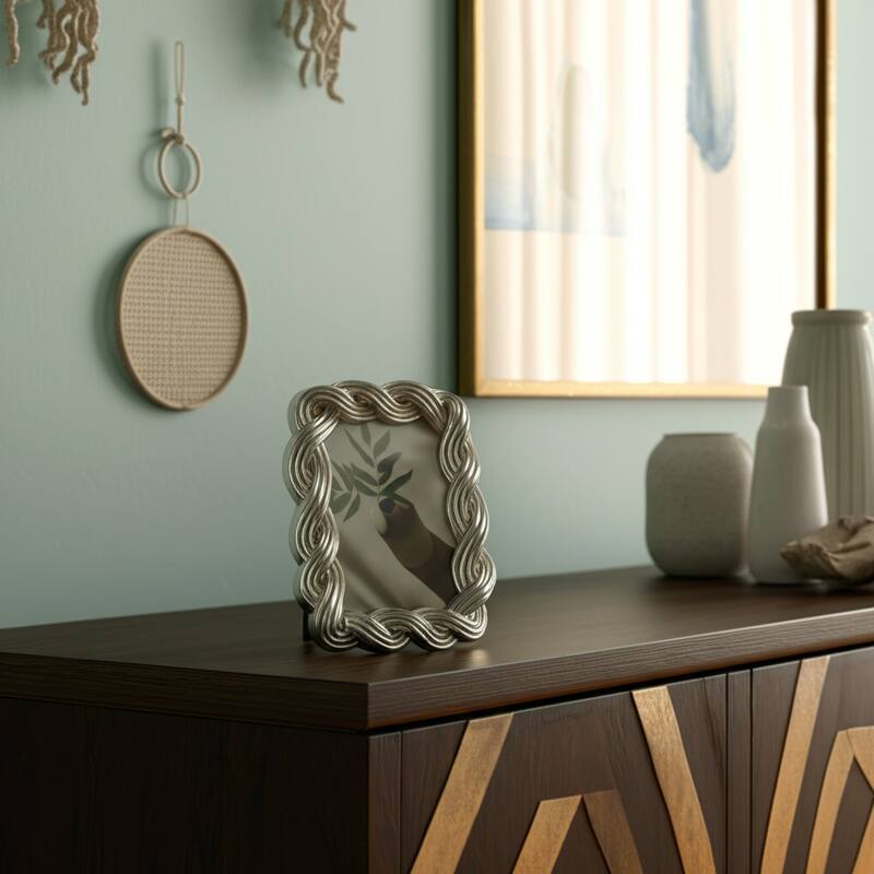 Decorative Resin and Glass Frame Twisted Rope Design - 5"x7", Gold