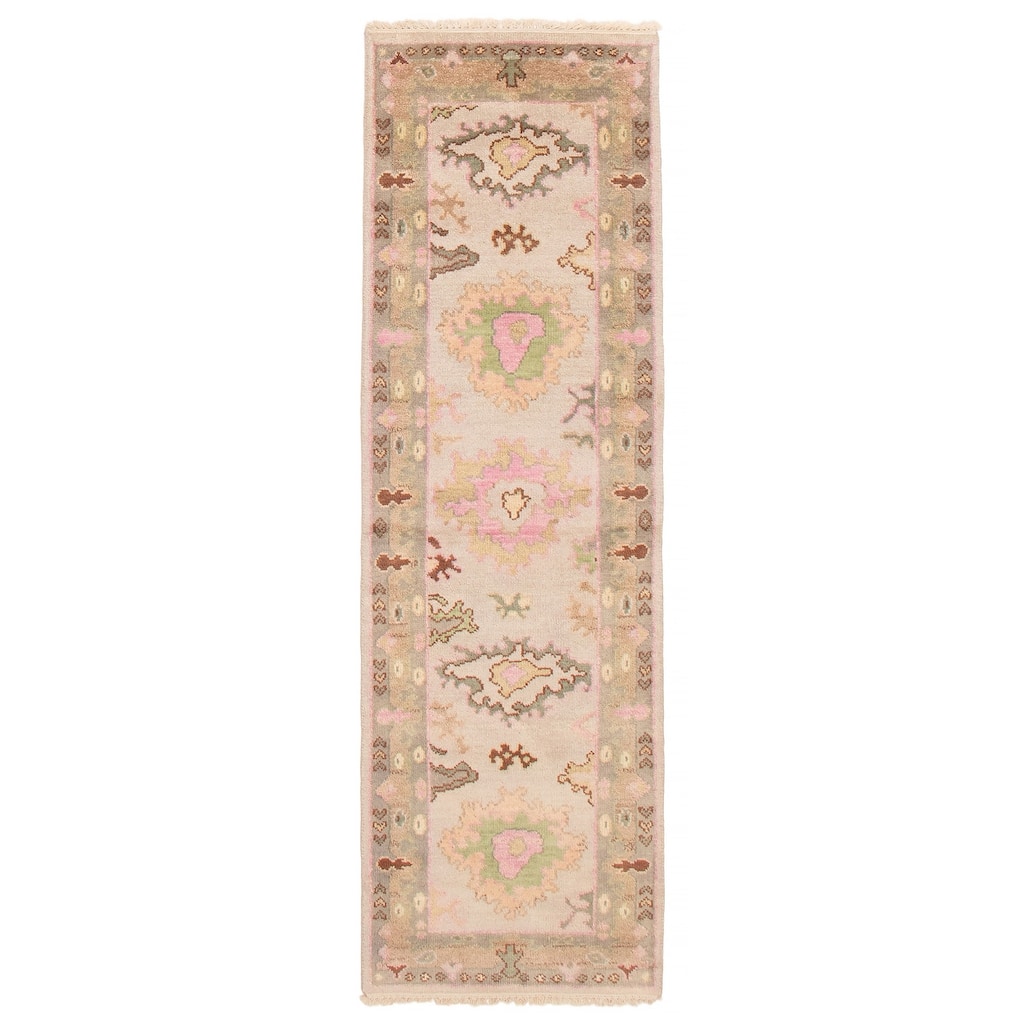ECARPETGALLERY Hand-knotted Modern Oushak Light Grey Wool Rug - 2'4 x 7'9