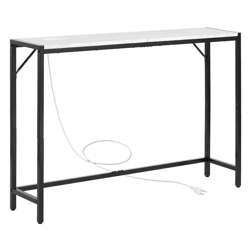 Modern Marble Console Table with Power Outlet for Living Room - 43.3 x 9.4 x 29.2 in - White-Black