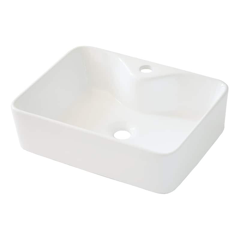 Lordear 19"x15" White Ceramic Handmade Rectangular Bathroom Vessel Sink with Faucet Hole - 18.85x14.4x5.25
