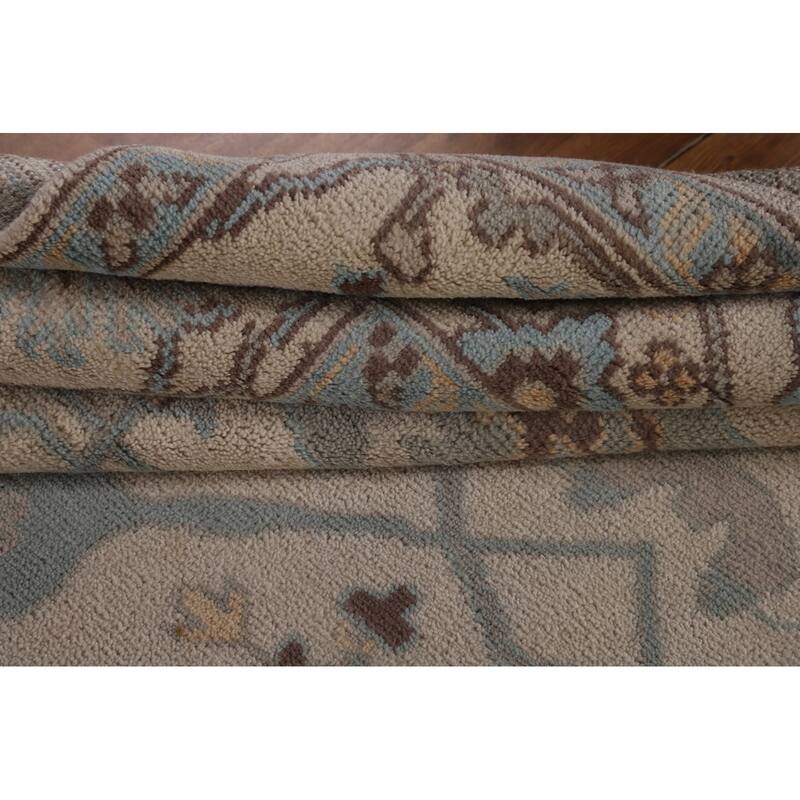All-Over Ivory Oushak Oriental Area Rug Handmade Wool Carpet - 7'11" x 9'11"