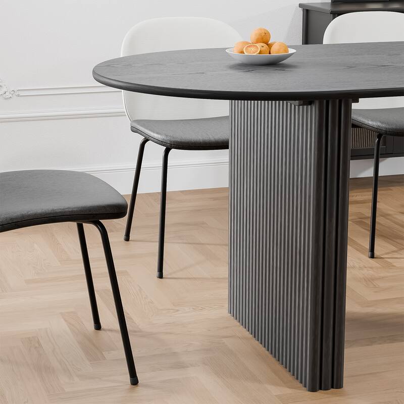 Large Oval Dining Table Seats 4-6 Modern Farmhouse Kitchen Table with Wood Strip Base for Home Living Room Kitchen Bar