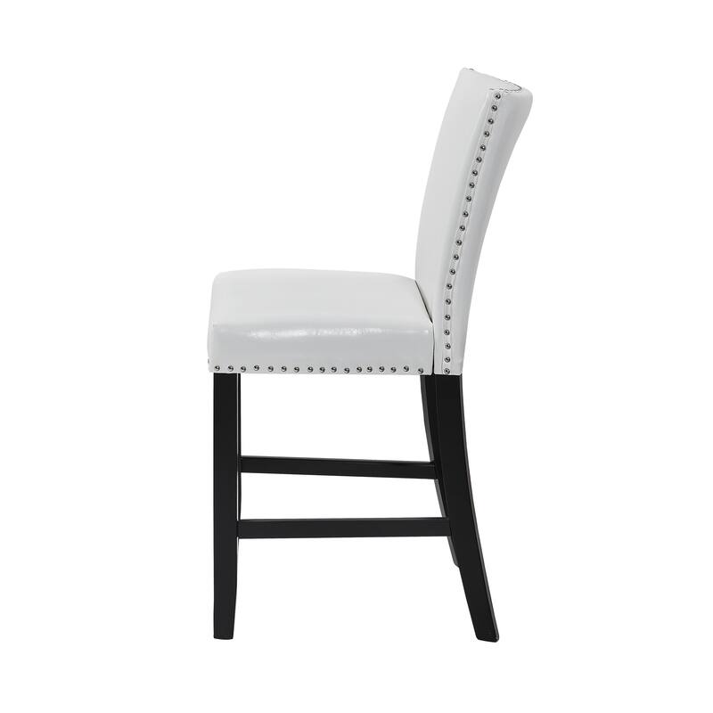 2-Piece Counter Height PU Chair Set with Footrest - Chrome Nailhead Trim, White