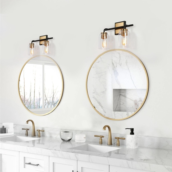 Modern Black Gold 2 Light Bathroom Vanity Lights Glass Wall Sconces for Powder Room 13 inchl Black and Brass