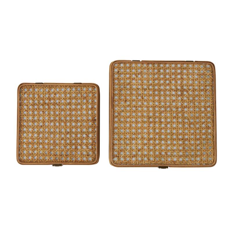 Brown Rattan Handmade Woven Rattan Decorative Box with Bronze Latches (Set of 2)