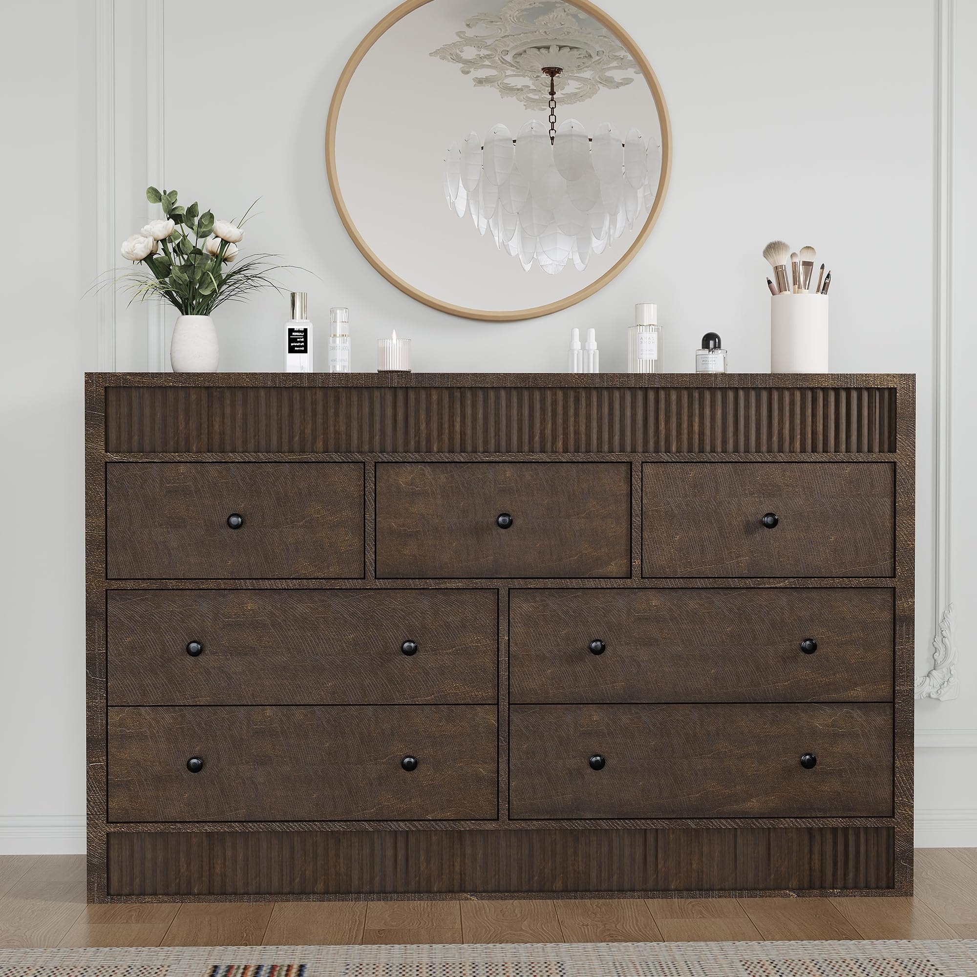 Drawer Dresser for Bedroom, Wide Wooden Chest of Drawers, Fluted Storage Organizer for Living Room, Hallway and Entryway