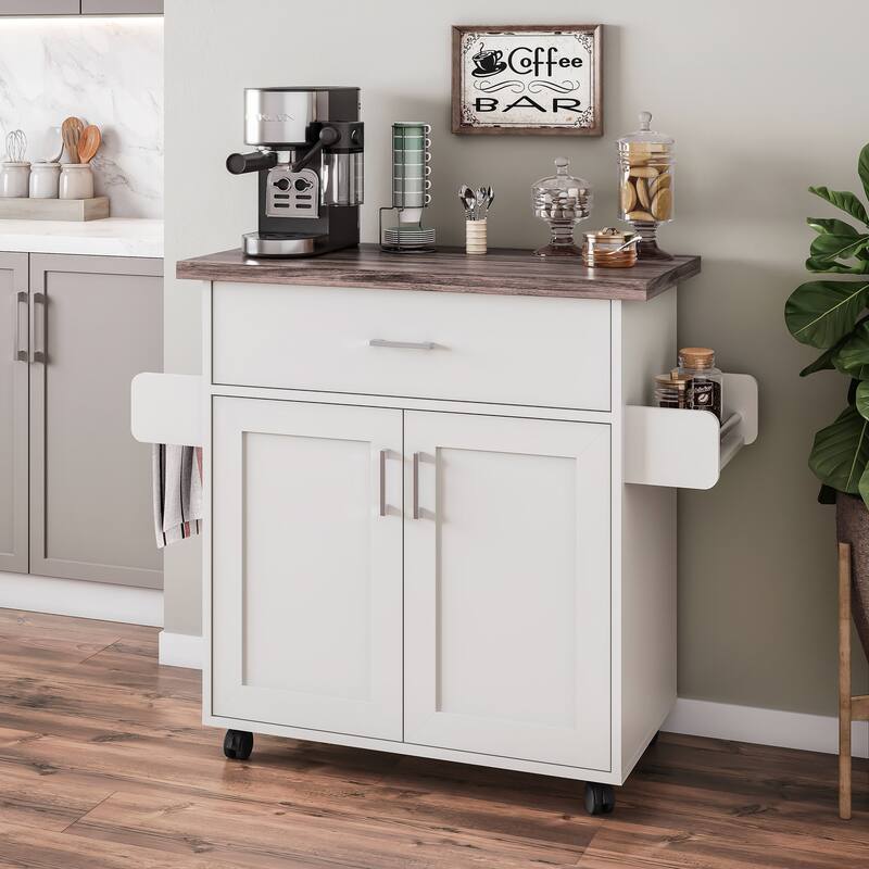 Rolling Kitchen Island Cart with Adjustable Shelves, Towel Rack, and Spice Rack