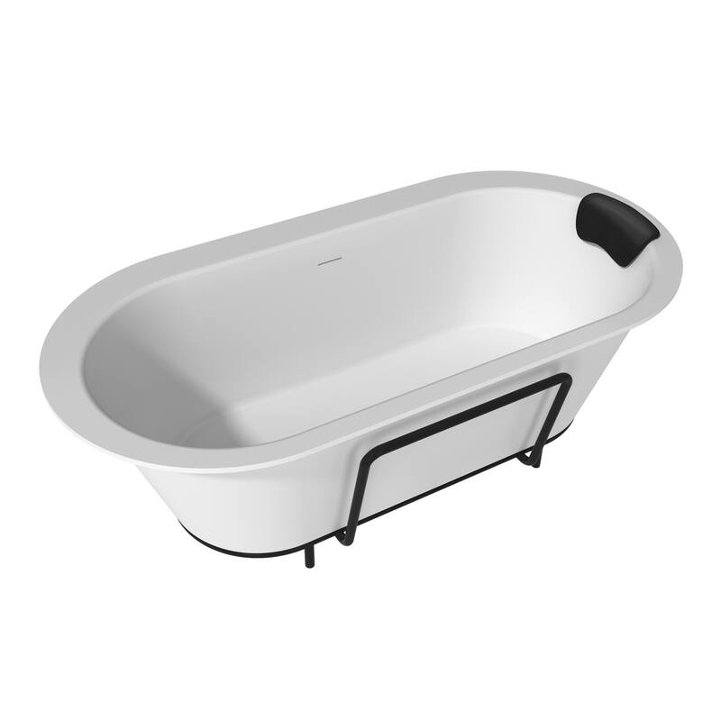 CASAINC Resin Stone Solid Surface Soaking Stand Alone Bathtub Freestanding Bathtub in Matte White