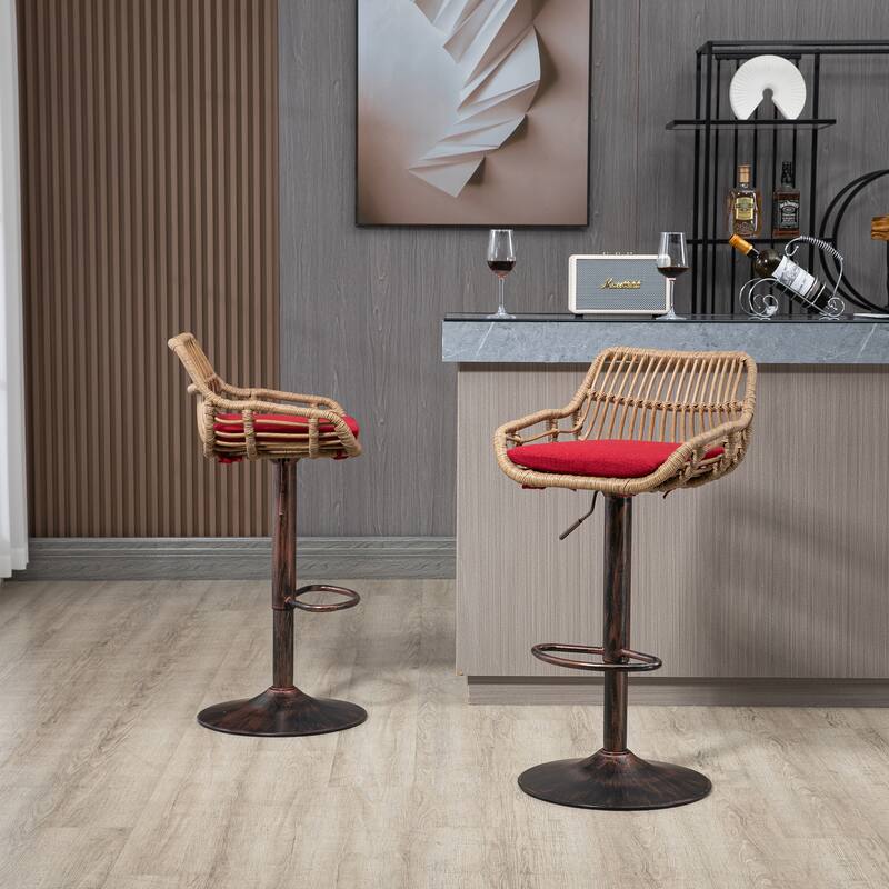 Set of 2 Modern Swivel Bar Stools, Adjustable Counter Height with Footrest for Kitchen & Dining Room - Red