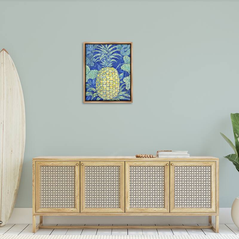 Stupell Blue Hawaii Pineapple Framed Floater Canvas Wall Art Design By Paul Brent